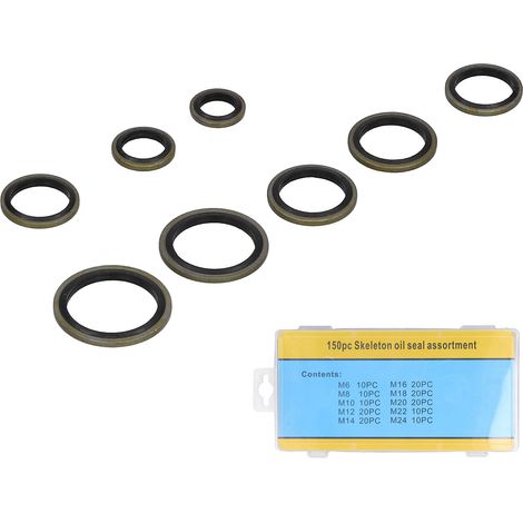 Assortiment de 150 rondelles d'étanchéité métalliques résistantes à l'huile pour dispositifs mécaniques automobiles (1/5)