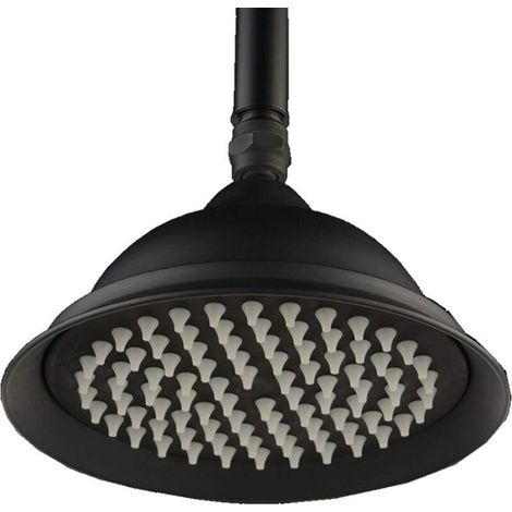Retro Shower Head, 9-Inch Antique Round Rainfall Shower Head, Trumpet Shower Head (Black) (1/5)