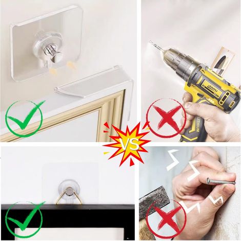 20 pezzi ganci per quadri senza foratura, linguette per ganci per quadri, ganci per cornici senza foratura, fissaggi per cornici senza foratura per cornici per foto, specchi da parete, soggiorno, cuci (1/4)