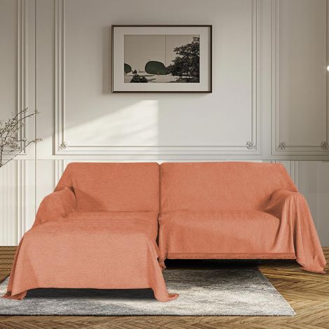 Set 2 Pièces Housse Canapé d'angle (180x230+180x279cm) Orange - Tissu Élastique Chenille Anti-Dérapant, Résistant aux Poils d'animaux (1/5)