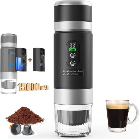 Mini Machine à Café Portable avec 15000mAh Batterie, Cafetière Portable Machine à Café Expresso, Auto-Chauffante (1/5)