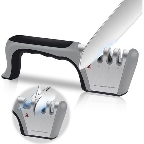 Aiguiseur Couteaux Professionnel, 4-en-1 Aiguiseur de Cuisine Affuteur Couteau et Ciseaux, Knife Sharpener avec Gomme antidérapante pour Couteaux en INOX et Céramique (1/4)
