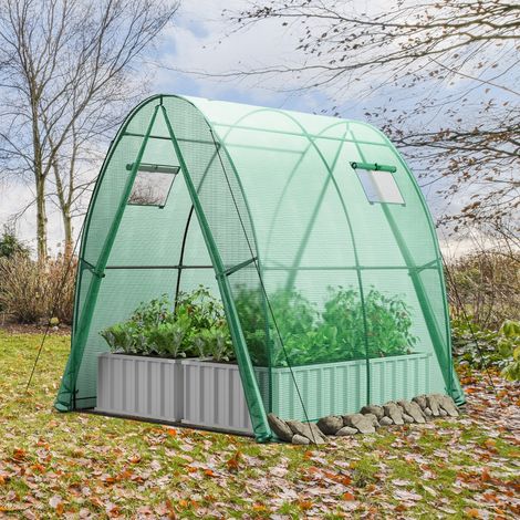 Serre avec Housse en PE Résistante aux Intempéries Serre Tunnel avec Fenêtre Moustiquaires Enroulable 2 Portes Zippées Pochette Latérale Vert (1/3)