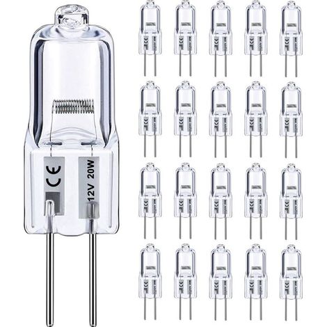 Ampoule halogène G4 12 V 20 W, lot de 20, intensité variable, blanc chaud 2 800 K, longue durée de vie, pour éclairage sous meuble ou lustre. (1/5)