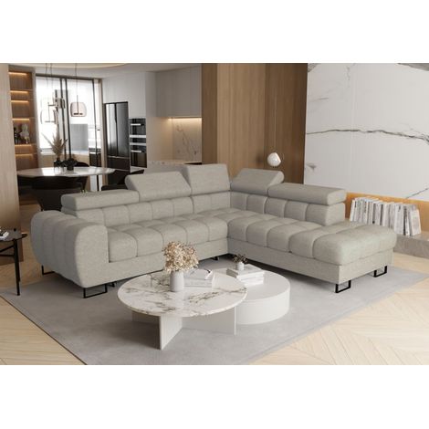 Ecksofa Schlafsofa BASTIEN MAX in Stoff Primo Beige Ottomane Rechts