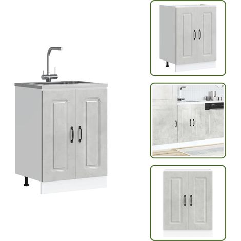 Meuble bas pour évier Kalmar gris béton bois d'ingénierie - Meuble Bas D'évier - Meubles Bas D'évier - Meuble Bas De Cuisine - Meuble Bas De Cuisine Pour Évier (1/5)
