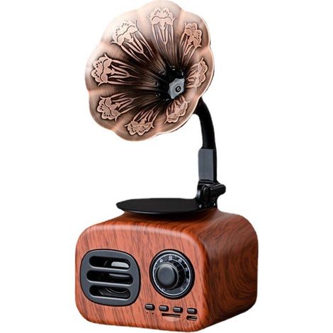 Mini enceinte Bluetooth style gramophone rétro (noyer)