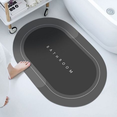 1 tapis absorbant pour salle de bain - Tapis de bain ovale bleu - 40 x 60 cm - Terre de diatomées, gris foncé (1/5)