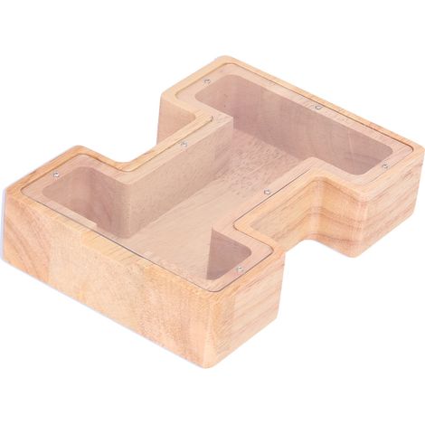 Tirelire en bois personnalisée en forme de lettre, transparente et sécurisée, pour enfants 5A09 (1/5)
