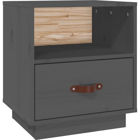 Mesita de noche con cajón y compartimento abierto 40 x 34 x 45 cm madera pino gris DEC033947