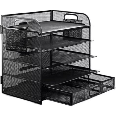 Corbeille à dossiers de bureau grande capacité avec poignée, corbeille à dossiers en fer, boîte à dossiers noire, corbeille à dossiers de bureau grande capacité en parfait état (1/5)
