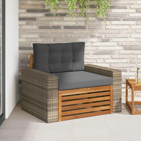 Canapé de Jardin Modulable 1 Place en Bois d'Acacia Massif avec Coussins Anthracite, 24.6kg - PANGIVO (1/5)
