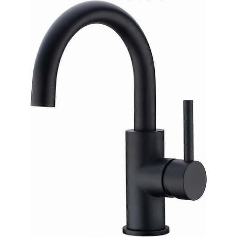 YMYNY Robinet de salle de bain, robinet de lavabo pivotant à 360°, mitigeur de lavabo à bec haut, robinet pour salle de bain ou petite cuisine, noir mat (1/4)