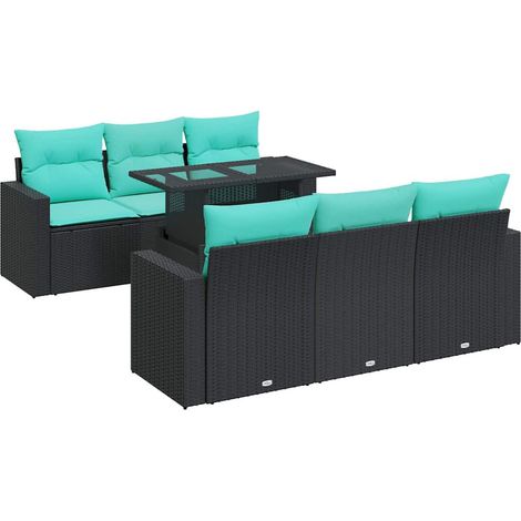 Set sofás jardín y cojines 7 pzas ratán sintético acacia negro vidaXL (1/5)