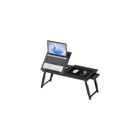 Klappbarer und verstellbarer Betttisch, Laptop-Betttablett aus Bambus mit neigbarer Ablage, 83,5 x 33 x 34 cm, schwarz