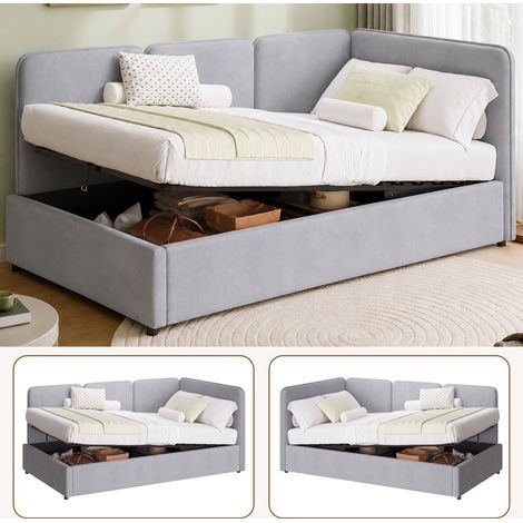 Lit banquette,Canapé-lit 90x200 cm coffre hydraulique côté réversible sommier à lattes sans matelas Velours Gris (1/5)