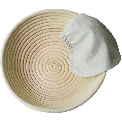 Handgefertigter runder Brotkorb aus ungebleichtem Naturrattan mit Leinenbezug – ideal zum Backen von frischem, knusprigem Brot (1/4)