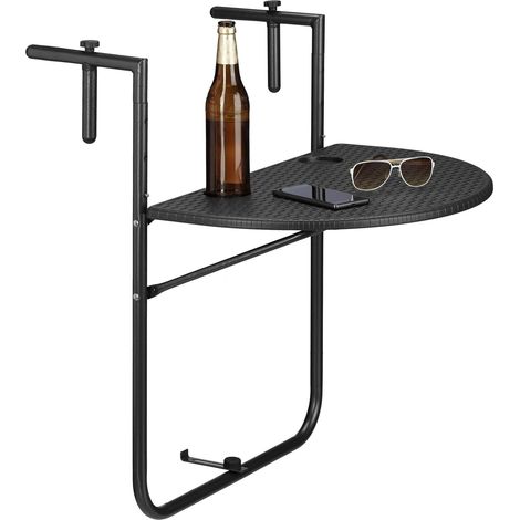 Table de balcon pliante pliable appoint table suspendue rabattable rotin hauteur réglable 63x60x84 cm, noir (1/5)