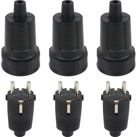 Prise Electrique Male, Lot de 3 Jeu de fiches mâle et Femelle, Fiche Electrique, Noire, 250V, 16A, Protection IP44 Adaptée à Intérieur Fiches et Pièces humides (1/4)