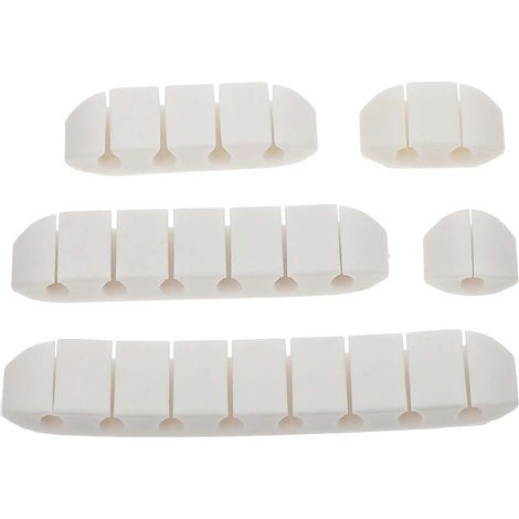 Set mit 5 praktischen, selbstklebenden Kabelorganisatoren für USB-Kabel, inklusive Montagehalterung. – 12 x 2,2 x 1,1 cm – Weiß (1/3)