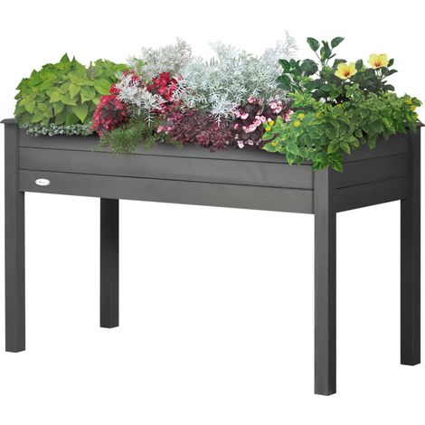 Banc de jardin potager surélevé en bois 122,5x56,5x76 cm avec géotextile gris foncé