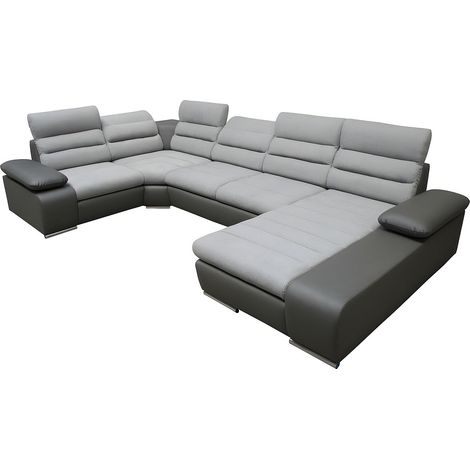 Divano letto angolare panoramico in tessuto e similpelle Bicolore grigio e antracite - Angolo a destra - BOILEAU