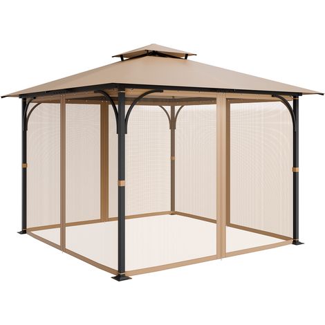 Mophorn Moskitonetz für Pavillon, Ersatznetz für 304,8x304,8x213,4 cm große Pavillons, Insektenschutz mit 4 Seitenwänden, Vorhänge mit Doppelreißverschluss (nur Netz)