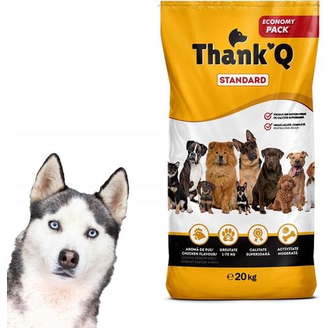 THANK'Q STANDARD Croquettes pour chiens de race Husky, Berger et Labrador, saveur poulet, 20 kg
