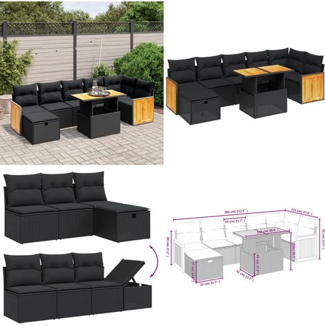 8-tlg. Garten-Sofagarnitur mit Kissen Schwarz Poly Rattan - Gartenmöbel - Gartensorte - Outdoor Möbel - Lounge Set - Rattan Gartenmöbel - Home & Living (1/5)