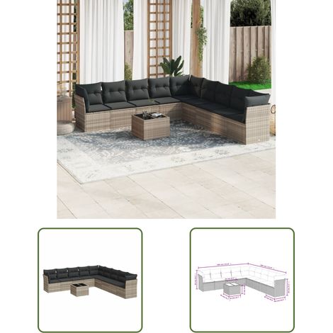 vidaXL Salon de jardin avec coussins 10 pcs gris clair résine tressée (1/3)