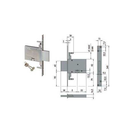 SERRATURA TRIPLICE DA INFILARE DOPPIA MAPPA 57016  KA mm.70 c/1 ch. cif. unica sr. 12 pz (57016720)    CISA