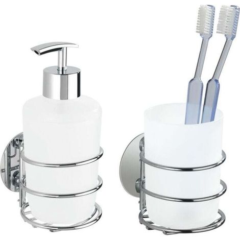 Distributeur de savon Turbo-Loc chrome blanc 7,5 cm accessoires salle de bain porte-brosse à dents mural fixation sans perçage support mural salle de bain porte-gobelet salle de bain turbo-loc (1/4)