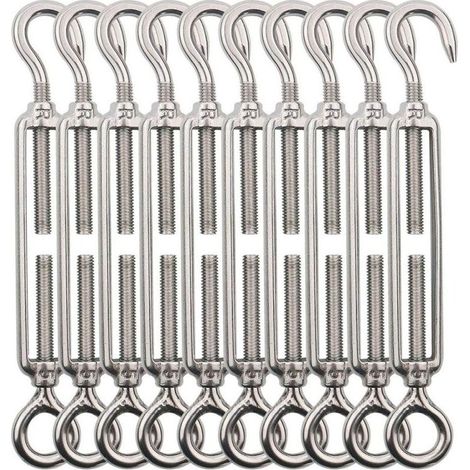 Tendeur Cable Crochet M5 (Crochet et Oeil), Tendeur Fil Acier/Tendeur Cable INOX en Acier Inoxydable 304 pour Fil a Linge, Cable Acier, Corde Acier -10 Pièces (1/5)