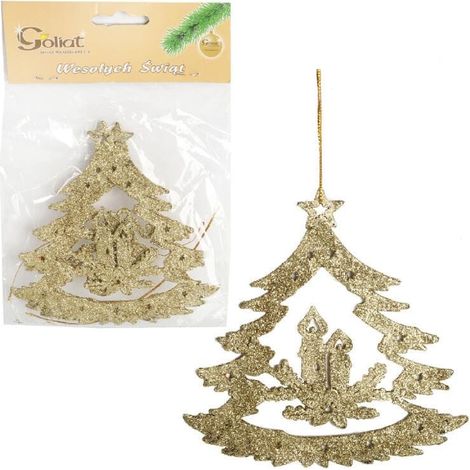 Ciondolo decorativo a forma di albero di Natale, glitterato, 11 cm, oro (1/4)