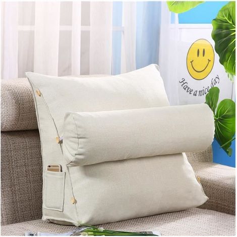 Coussin Triangle de Chevet - Lin-Blanc - Conception Ergonomique - Housse Amovible et Lavable (1/2)