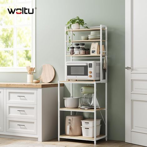 WOLTU scaffale da cucina da 60cm 6 Ripiani, 6 Ganci, Rovere Chiaro + Bianco (1/5)