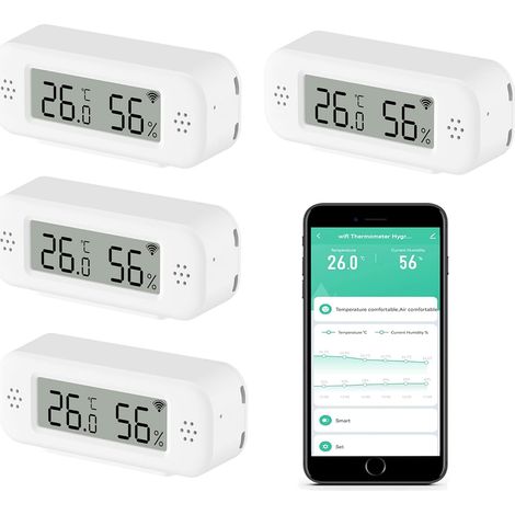 Thermomètre hygromètre WiFi d'intérieur: capteur de température intelligent, moniteur d'humidité numérique avec application et enregistrement de données, pour chambre, serre, cave à vin (4PCS) (1/5)