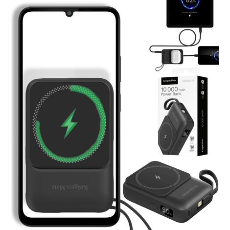Batterie externe Kruger&Matz 10 000 mAh à induction magnétique avec câble, noire (1/5)