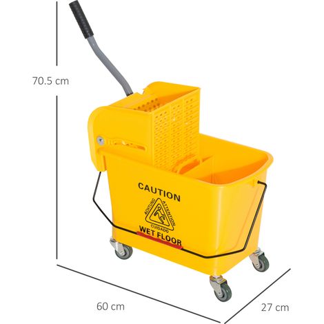 Seau de ménage 20L avec presse, chariot de nettoyage 2 bacs, jaune, parfait pour l'entretien des sols et le lavage domestique (1/5)