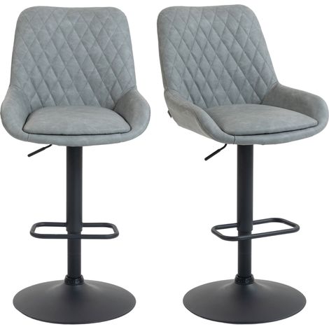 HOMCOM PU Leather Padded Bar Stools Set of 2 with Metal Base Light Grey