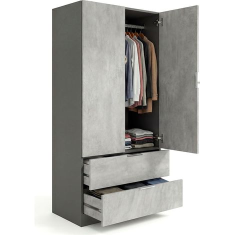 Armario de 2 puertas y 2 cajones 81,5x180 cm Lark Gris Grafito - Gris Cemento (ancho) x 180cm (alto)