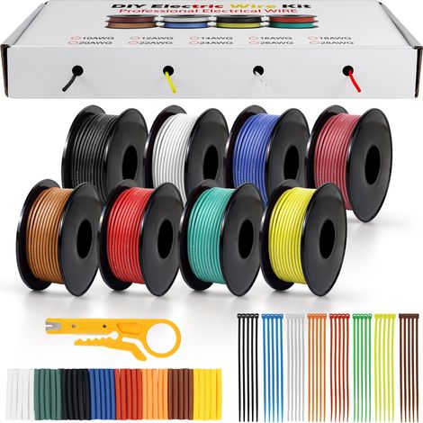Lot de Câbles Électriques en Silicone 30 AWG 0,05 mm², 8 Couleurs, 5 Mètres par Rouleau, Cuivre Étamé Flexible, pour DIY, Véhicules et Installations Domestiques (1/5)