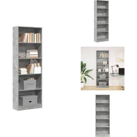 Bibliothèque gris béton 60x24x176 cm bois d'ingénierie - Bibliothèque - Bibliothèques - Étagère À Livres - Armoire De Rangement (1/5)