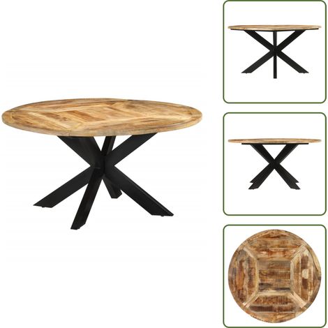 Table à dîner Ø150x76 cm bois de manguier massif brut - Table À Manger - Table Ronde - Table En Bois - Bois De Manguier - Design Vintage (1/5)