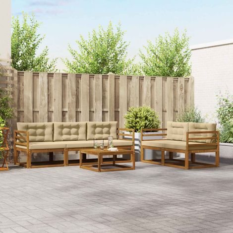 Outdoor-Sofagarnitur mit Kissen 6 pcs Natur und Beige (1/5)