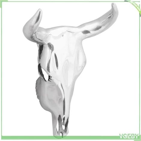 Sculpture murale - FAFEISY - 42000134 - Crâne de taureau argenté - Aluminium - 34x13x53 cm (1/5)