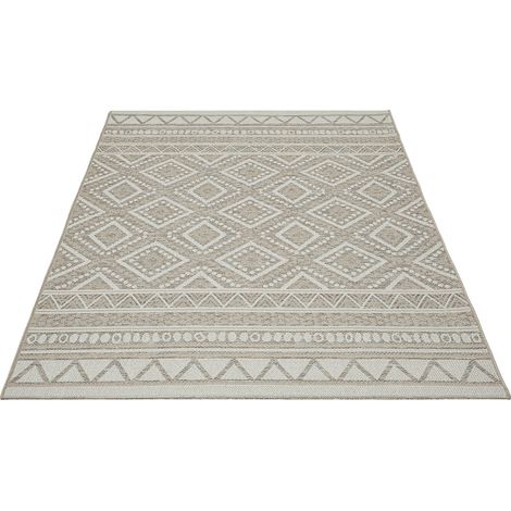 FLOORNOVO In- & Outdoor Teppich Beige gemustert - 200 x 140 cm - Flachgewebe für Garten Balkon Terrasse und Innenbereich - Robust & Pflegeleicht - vielseitig einsetzbar im Innen- und Außenbereich (1/2)