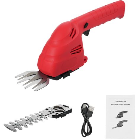 Cortasetos inalámbrico de litio, cortasetos manual de doble función, cortasetos eléctrico para arbustos y setos, batería integrada de 2,0 Ah y cable de carga tipo C, recortador de bordes para ramas y  (1/5)