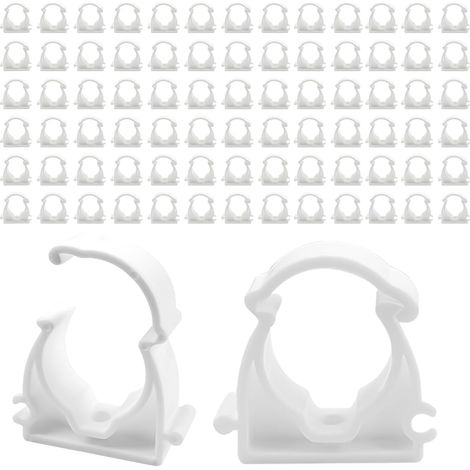 Lot de 80 colliers de serrage à charnière simple de 20 mm de diamètre - Clips de conduits emboîtables - Colliers de serrage en plastique jusqu'à 95 °C - Support de tuyau pour tuyauterie de plomberie (1/4)