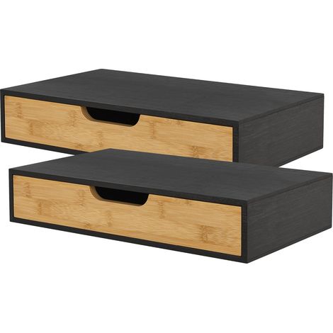 Juego de 2 estantes de pared mueble de almacenaje moderno 40 x 24 x 8 cm negro natural 030009737 (1/5)
